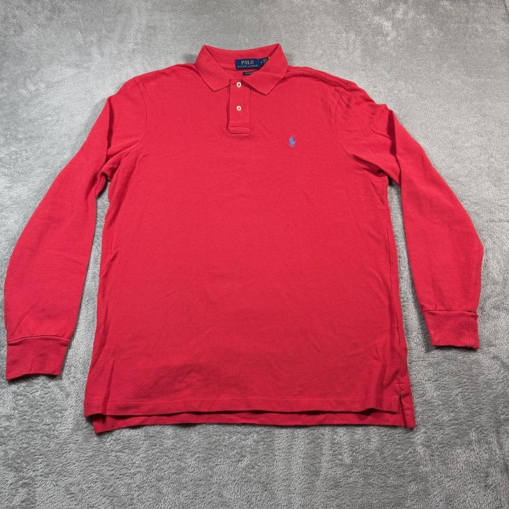 Polo Ralph Lauren Polo Shirt Mens Medium Red Long‎ Sleeve Classic Fit Blue Pony